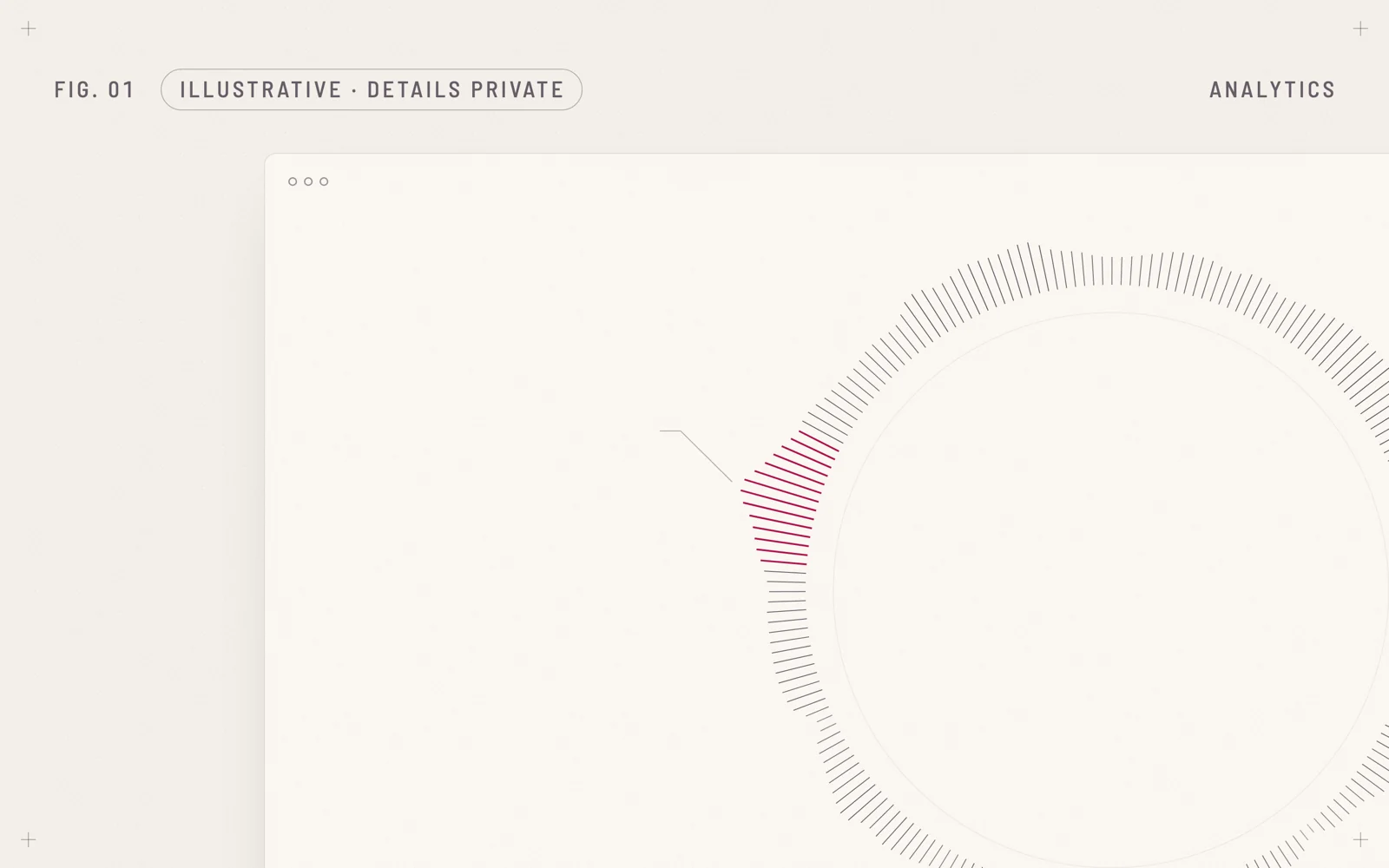 Illustrative figure: a ring of fine ticks on warm paper, one arc of them in crimson.