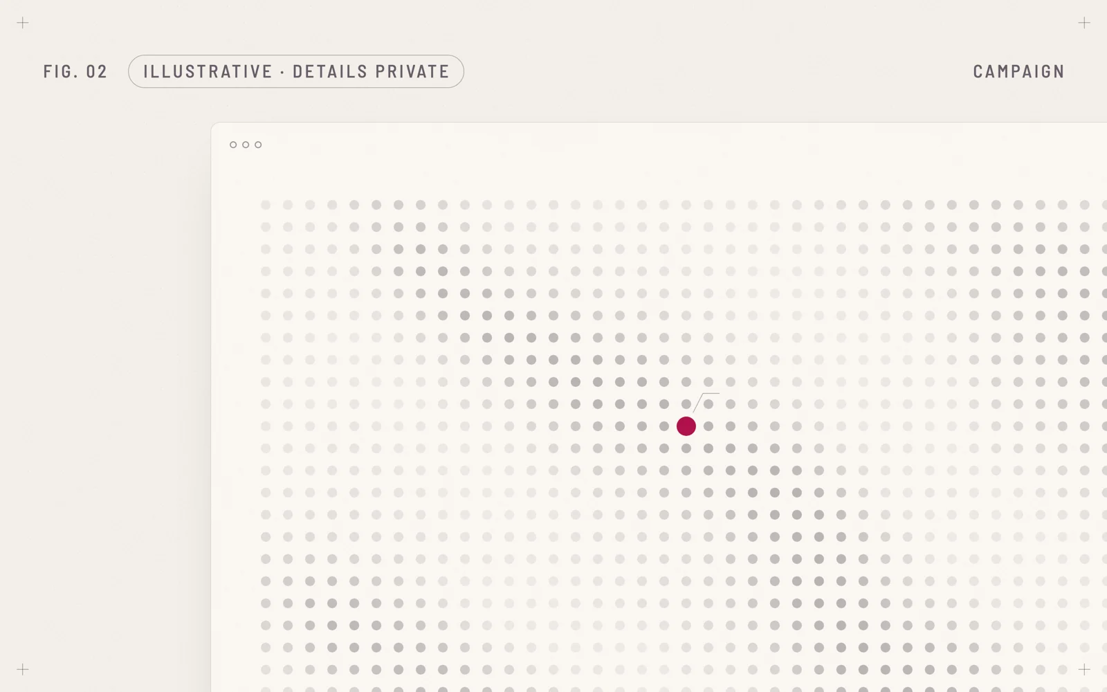 Illustrative figure: a field of small dots in soft waves, one dot in crimson.